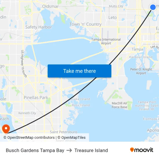 Busch Gardens Tampa Bay to Treasure Island map