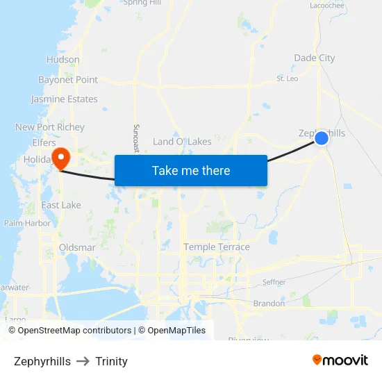 Zephyrhills to Trinity map