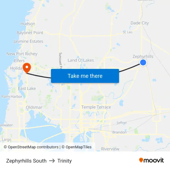 Zephyrhills South to Trinity map
