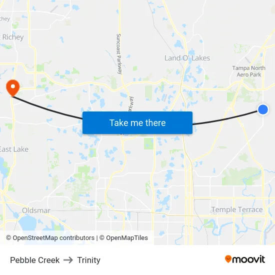 Pebble Creek to Trinity map
