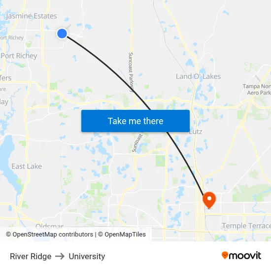 River Ridge to University map