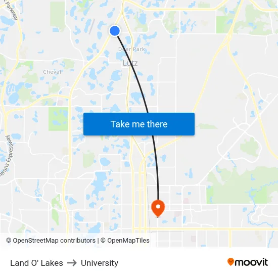 Land O' Lakes to University map