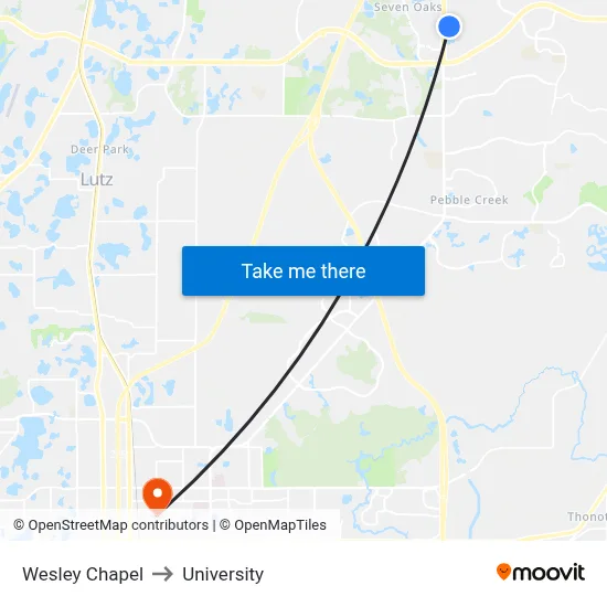 Wesley Chapel to University map
