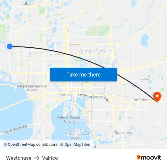 Westchase to Valrico map