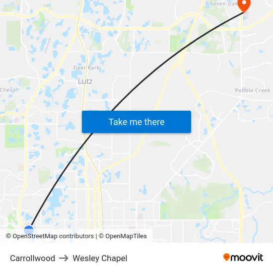 Carrollwood to Wesley Chapel map