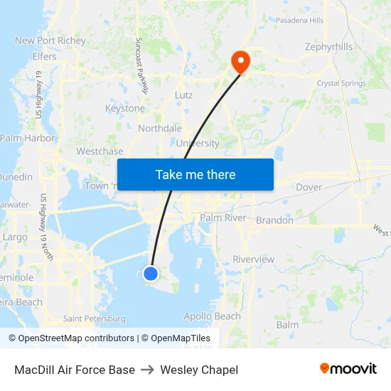 MacDill Air Force Base to Wesley Chapel map