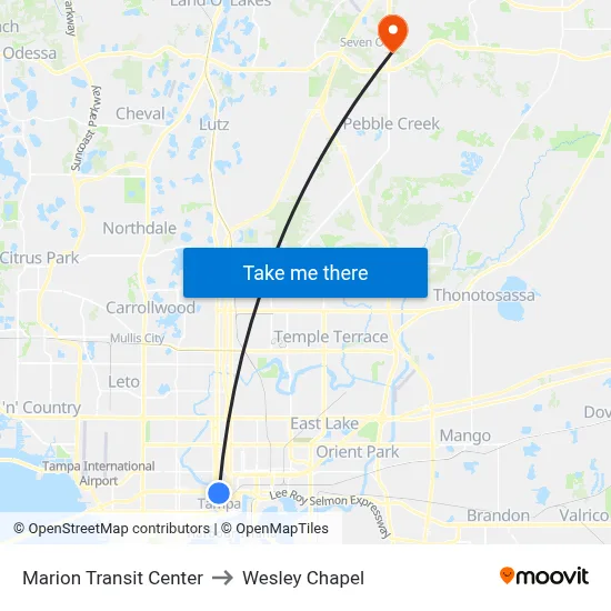 Marion Transit Center to Wesley Chapel map