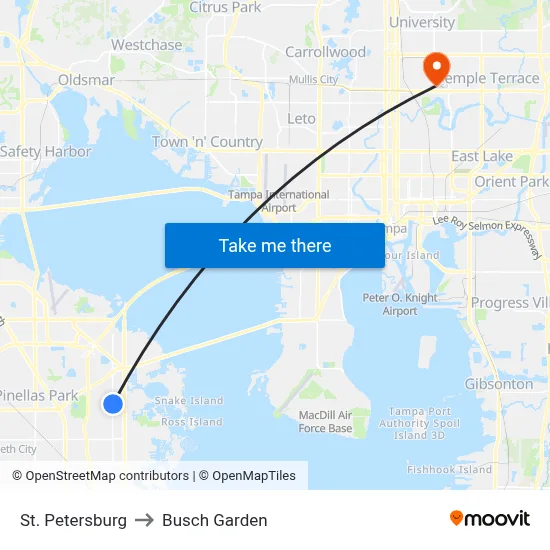 St. Petersburg to Busch Garden map