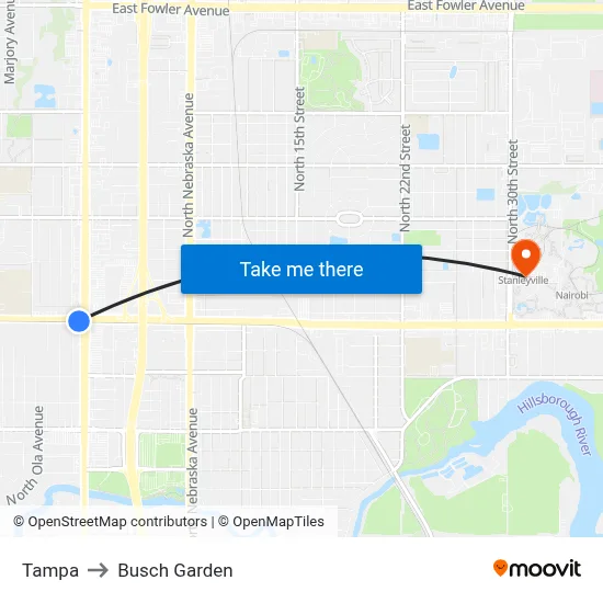 Tampa to Busch Garden map