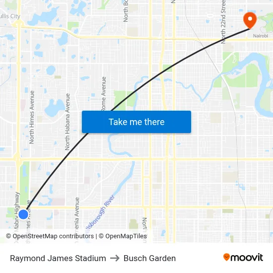 Raymond James Stadium to Busch Garden map