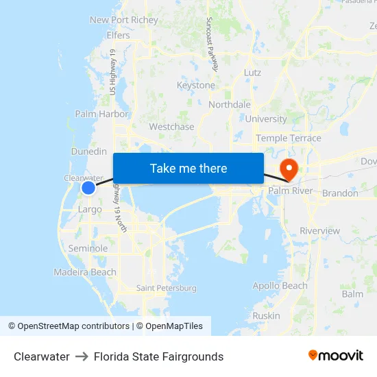 Clearwater to Florida State Fairgrounds map