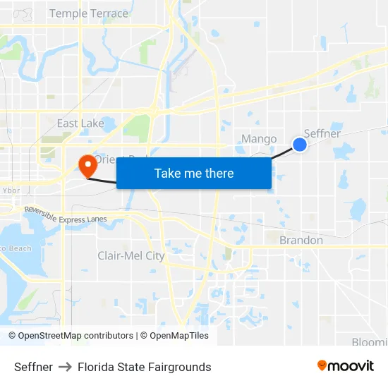Seffner to Florida State Fairgrounds map