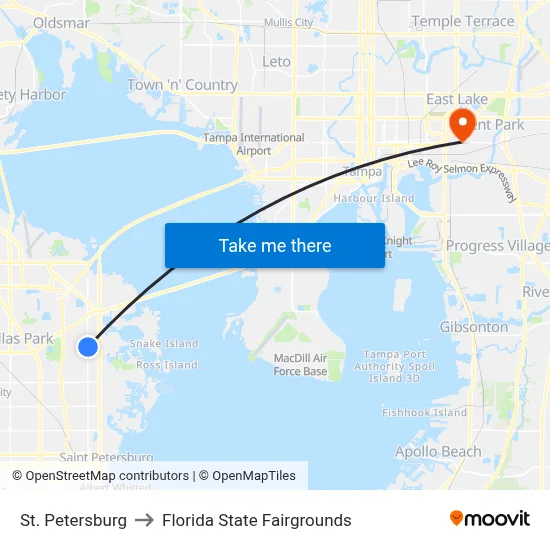 St. Petersburg to Florida State Fairgrounds map