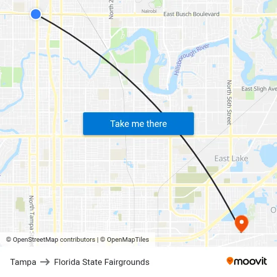 Tampa to Florida State Fairgrounds map
