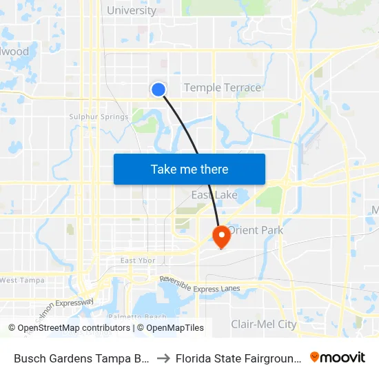 Busch Gardens Tampa Bay to Florida State Fairgrounds map