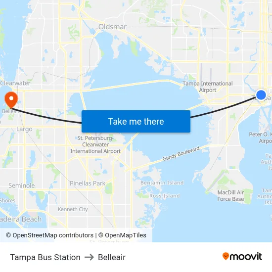 Tampa Bus Station to Belleair map