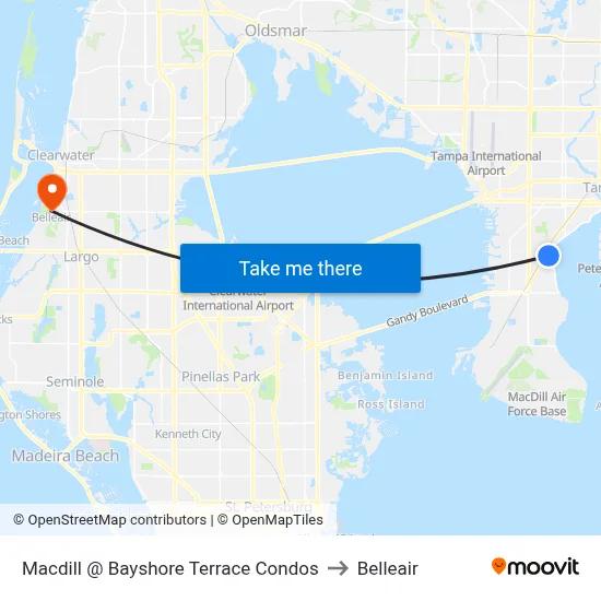 Macdill @ Bayshore Terrace Condos to Belleair map