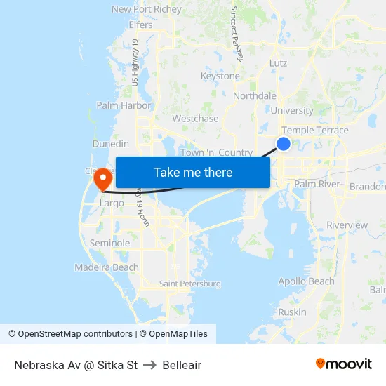 Nebraska Av @ Sitka St to Belleair map