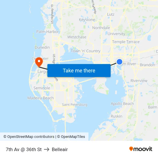 7th Av @ 36th St to Belleair map