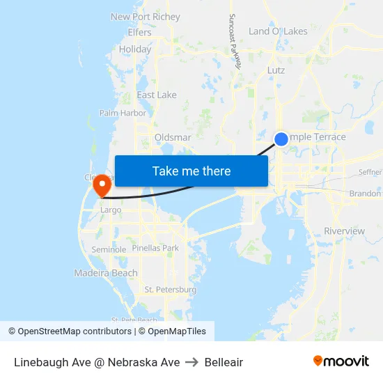 Linebaugh Ave @ Nebraska Ave to Belleair map