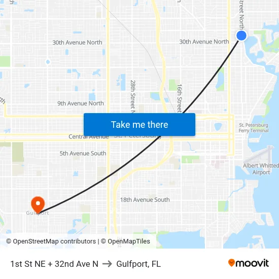 1st St NE + 32nd Ave N to Gulfport, FL map