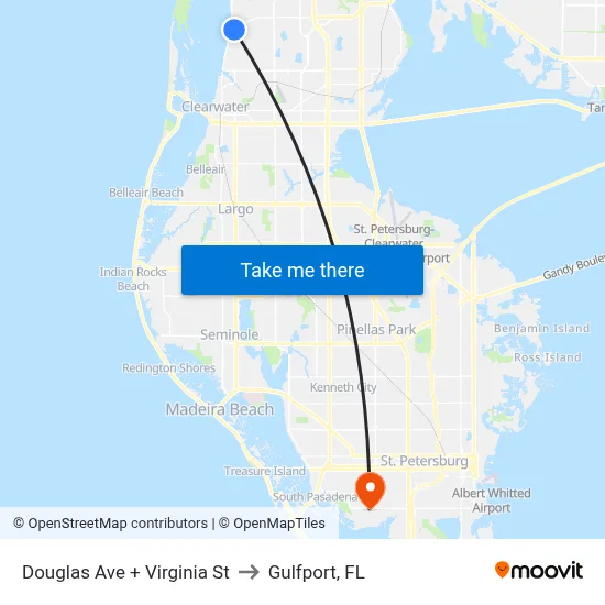 Douglas Ave + Virginia St to Gulfport, FL map