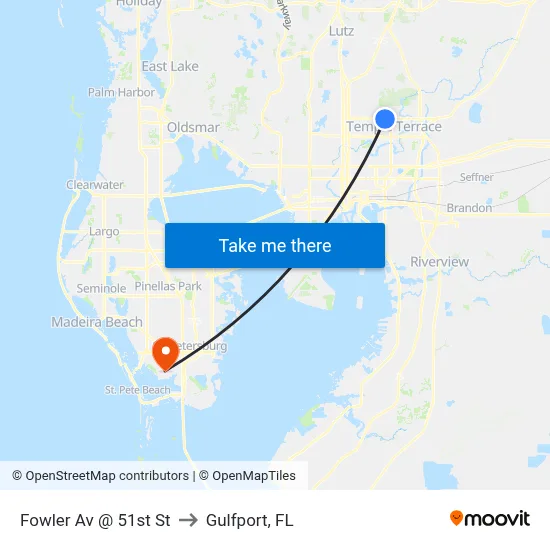 Fowler Av @ 51st St to Gulfport, FL map