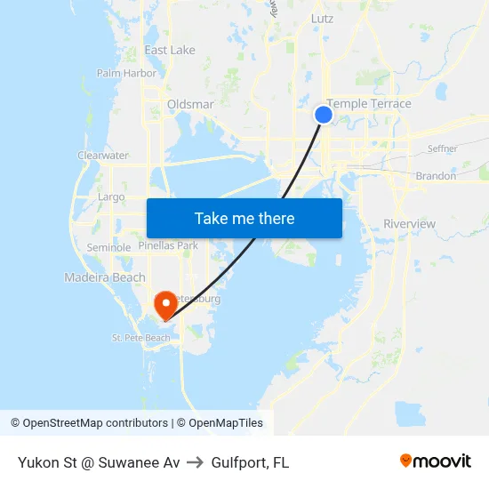 Yukon St @ Suwanee Av to Gulfport, FL map