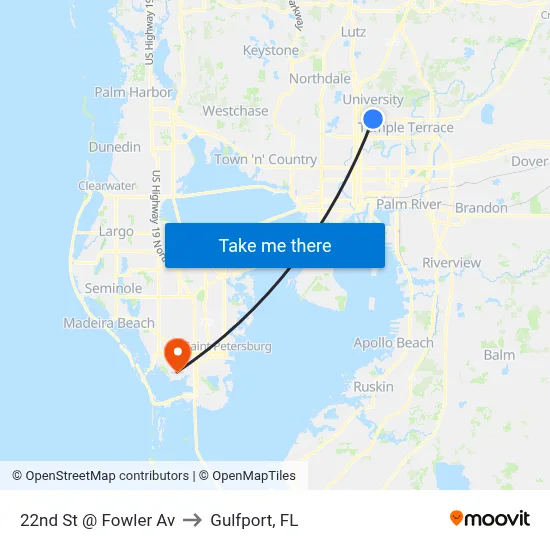 22nd St @ Fowler Av to Gulfport, FL map