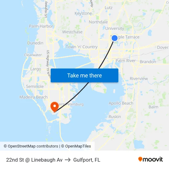 22nd St @ Linebaugh Av to Gulfport, FL map