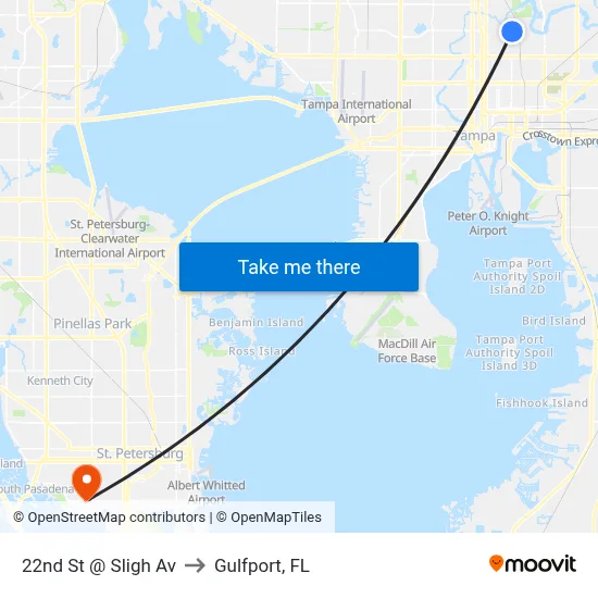 22nd St @ Sligh Av to Gulfport, FL map
