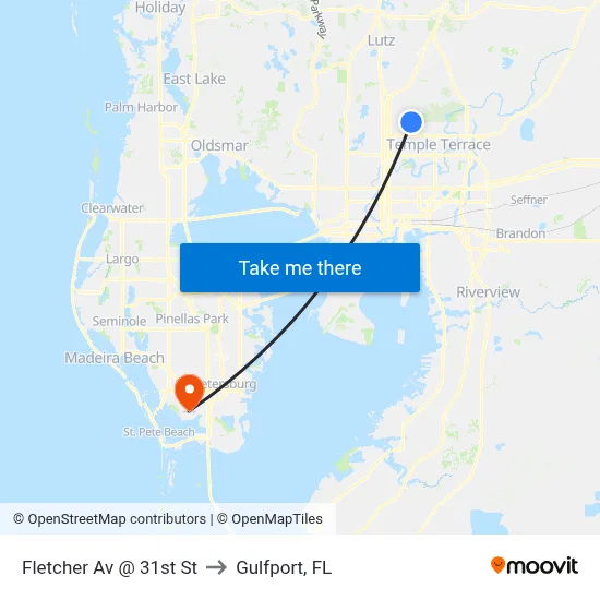 Fletcher Av @ 31st St to Gulfport, FL map