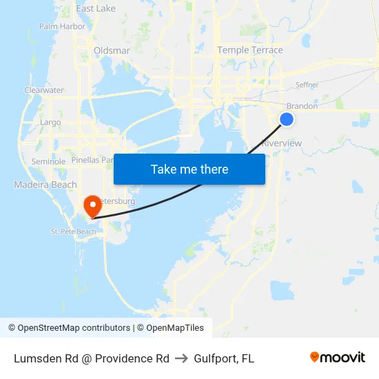 Lumsden Rd @ Providence Rd to Gulfport, FL map