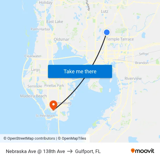 Nebraska Ave @ 138th Ave to Gulfport, FL map