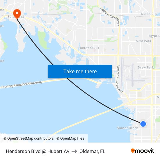 Henderson Blvd @ Hubert Av to Oldsmar, FL map
