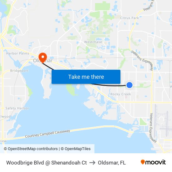 Woodbrige Blvd @ Shenandoah Ct to Oldsmar, FL map