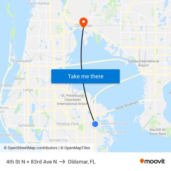 4th St N + 83rd Ave N to Oldsmar, FL map