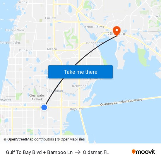 Gulf To Bay Blvd + Bamboo Ln to Oldsmar, FL map