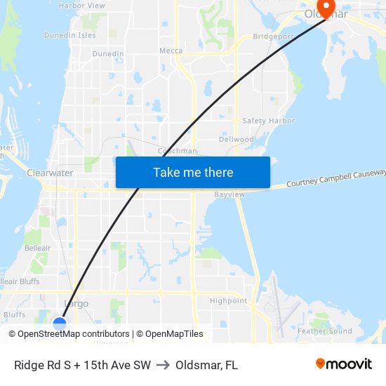 Ridge Rd S + 15th Ave SW to Oldsmar, FL map