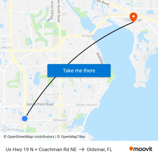 Us Hwy 19 N + Coachman Rd NE to Oldsmar, FL map