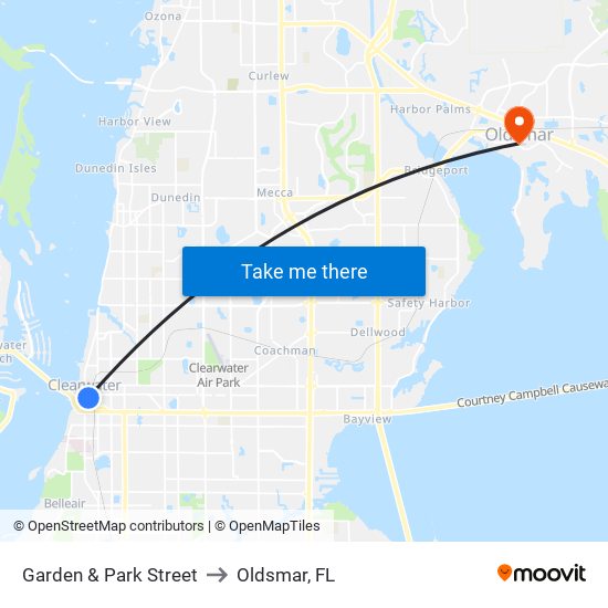 Garden & Park Street to Oldsmar, FL map