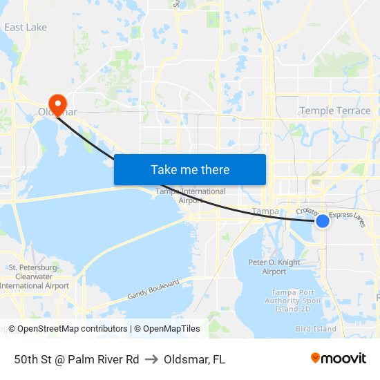 50th St @ Palm River Rd to Oldsmar, FL map