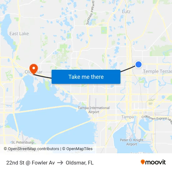 22nd St @ Fowler Av to Oldsmar, FL map