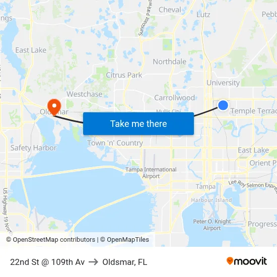 22nd St @ 109th Av to Oldsmar, FL map