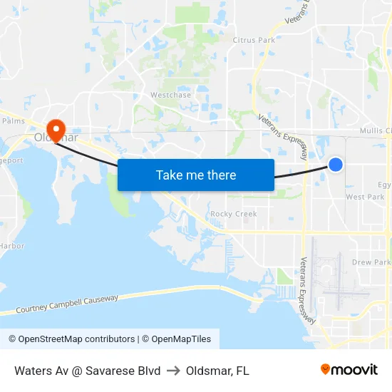 Waters Av @ Savarese Blvd to Oldsmar, FL map
