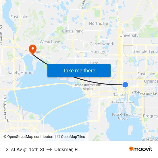 21st Av @ 15th St to Oldsmar, FL map