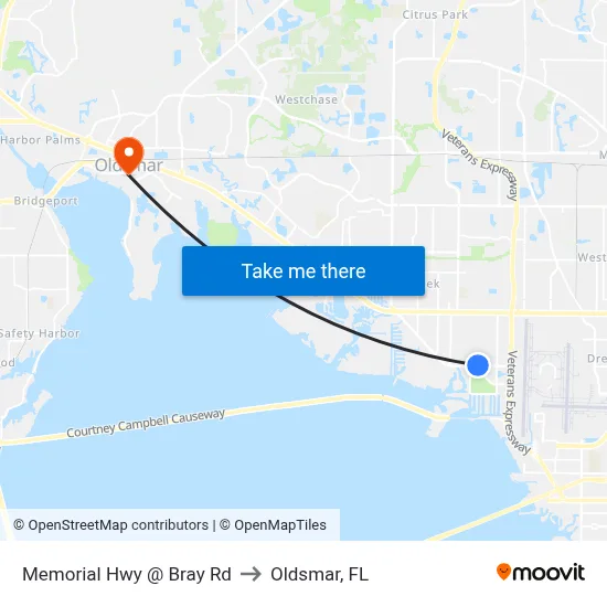 Memorial Hwy @ Bray Rd to Oldsmar, FL map