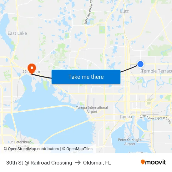 30th St @ Railroad Crossing to Oldsmar, FL map