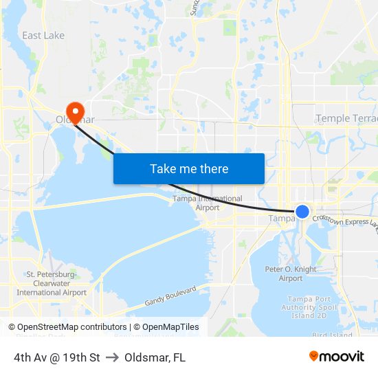 4th Av @ 19th St to Oldsmar, FL map