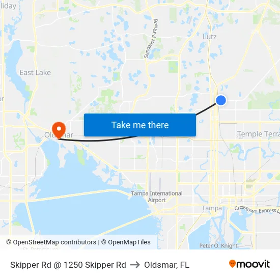 Skipper Rd @ 1250 Skipper Rd to Oldsmar, FL map